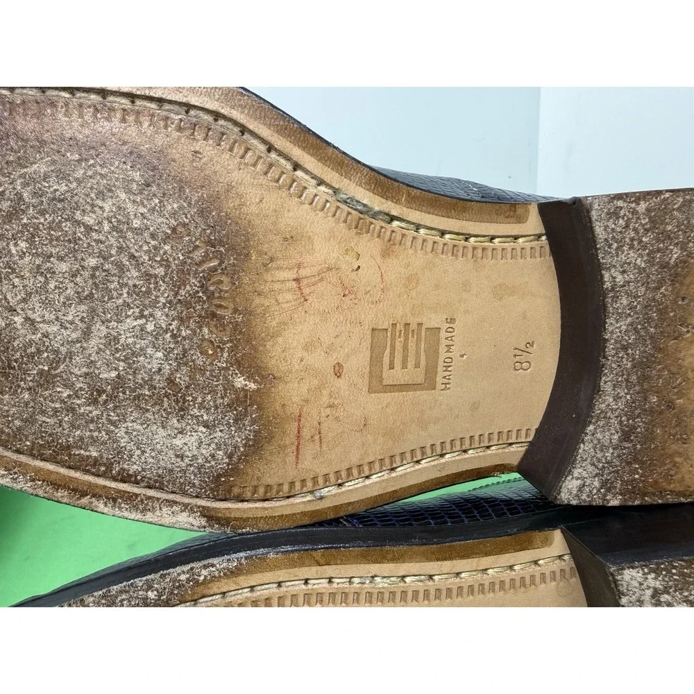 David Eden Men's Genuine Lizard Leather Derby Blue Dress Shoes Men 8.5 Luxury